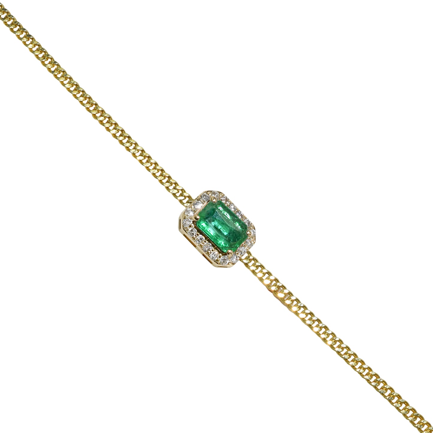 14k Emerald Diamond Square Bezel Bracelet