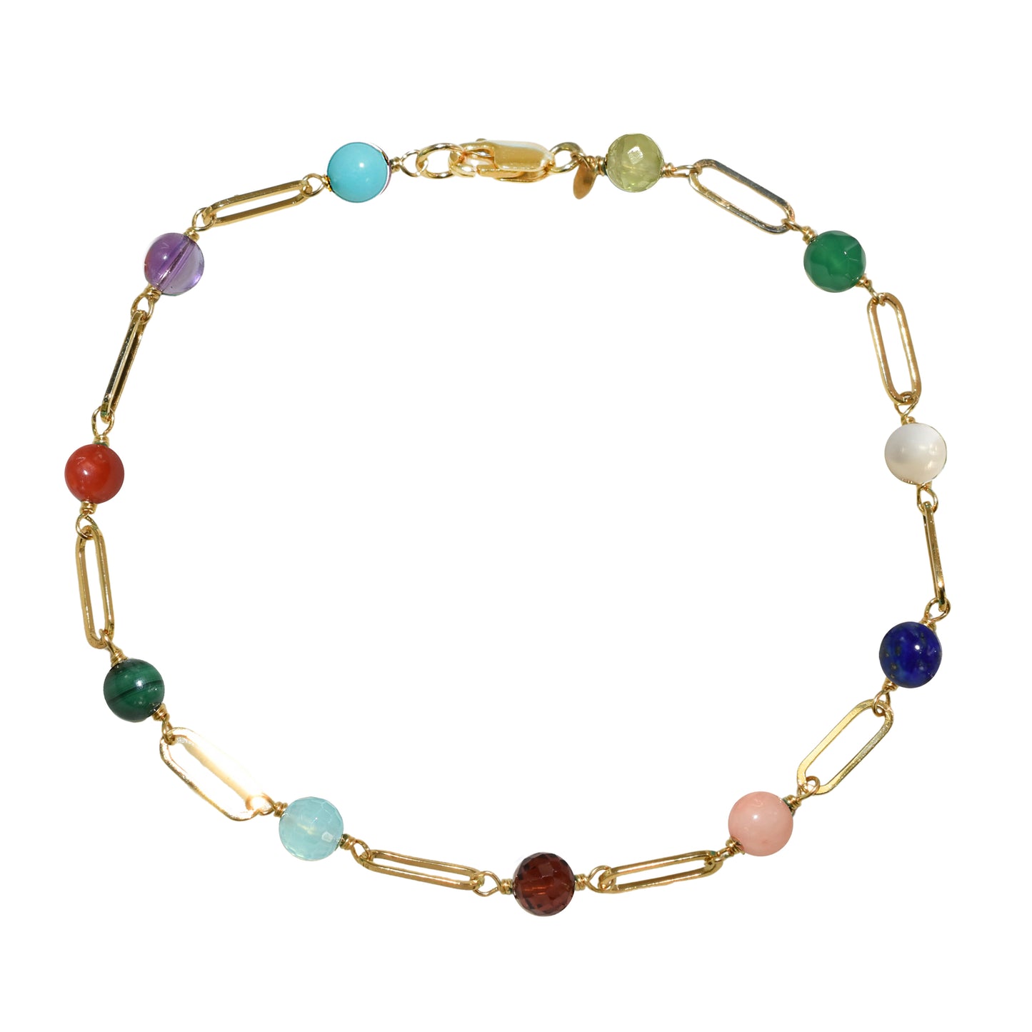 14k Paperclip and Gemstone Bracelet