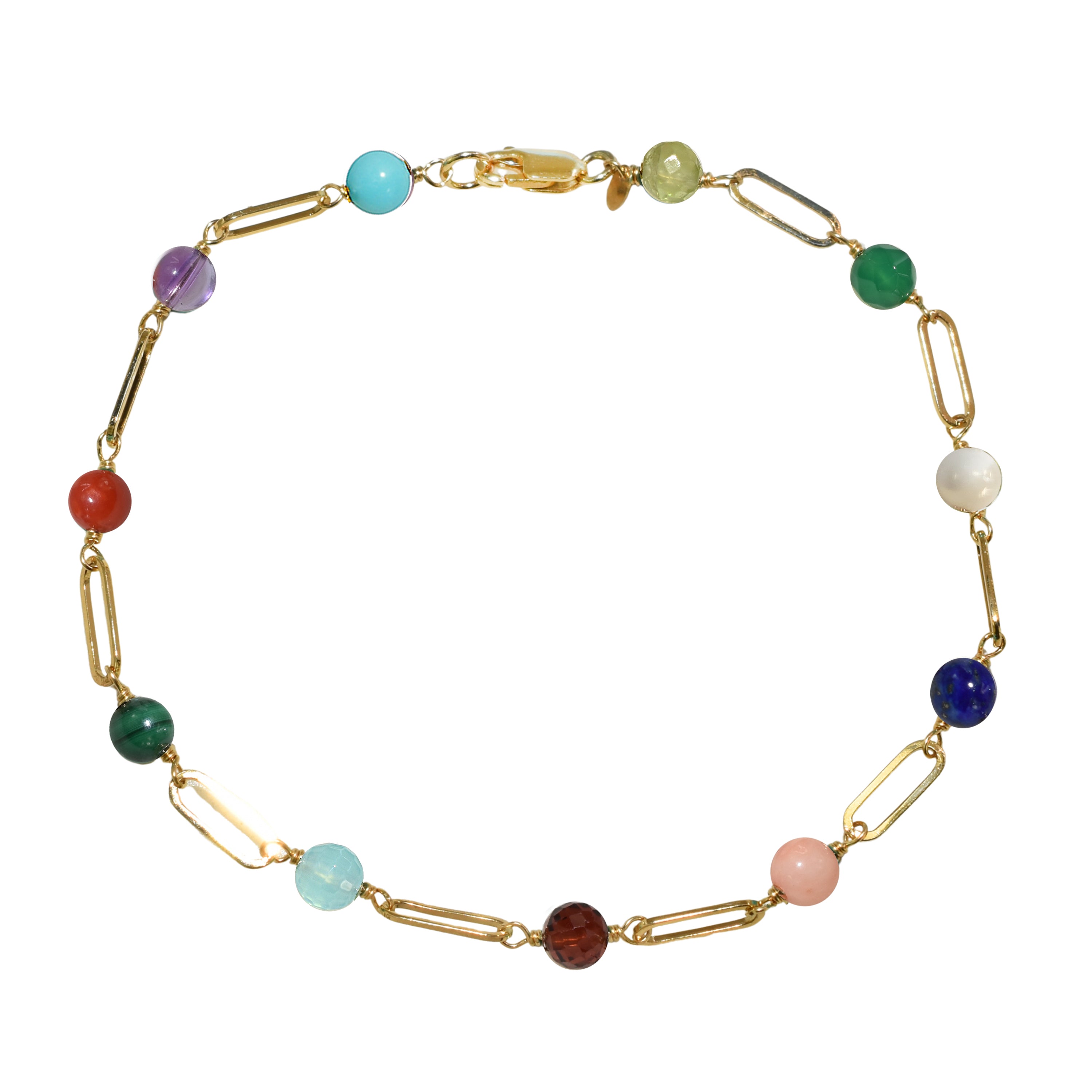 14k Paperclip and Gemstone Bracelet