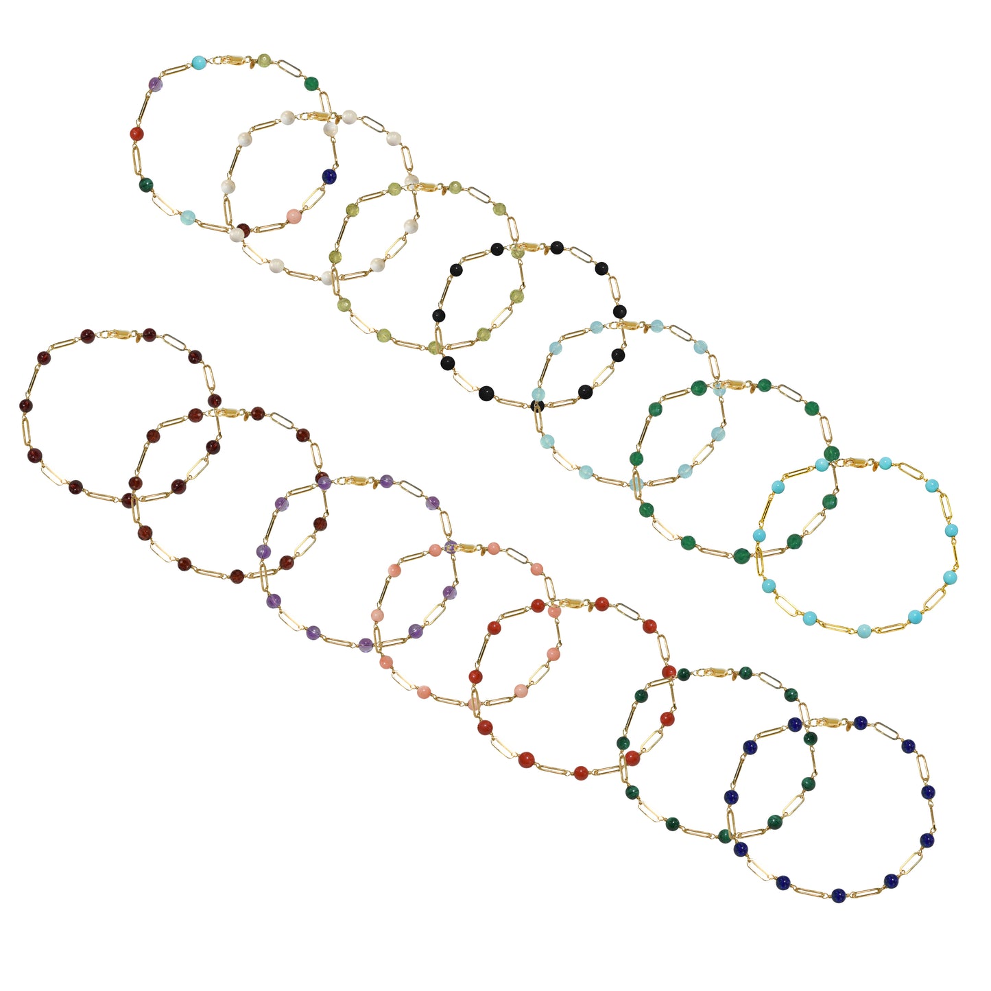 14k Paperclip and Gemstone Bracelet