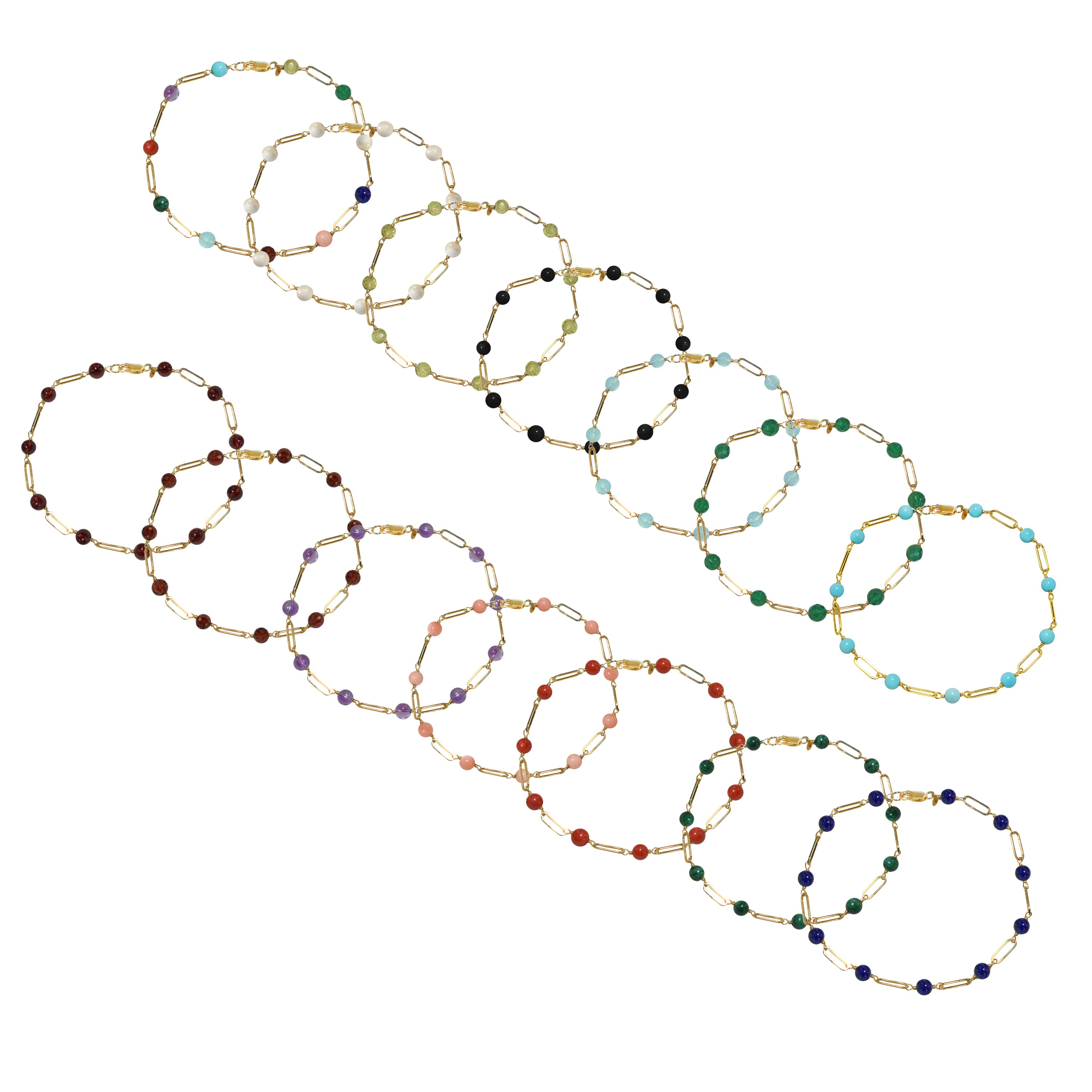14k Paperclip and Gemstone Bracelet