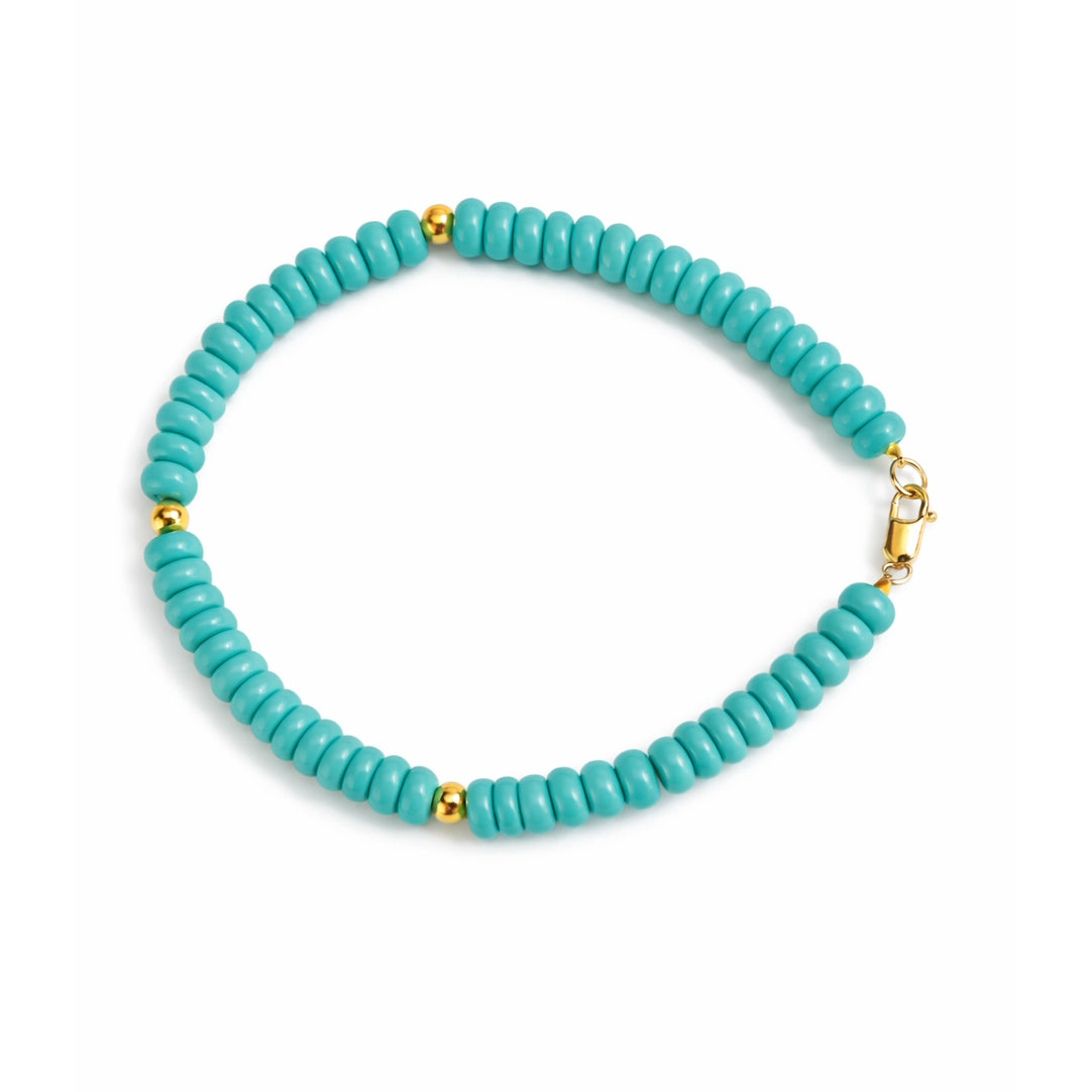 14k Turquoise Roundel Gold Ball Bracelet