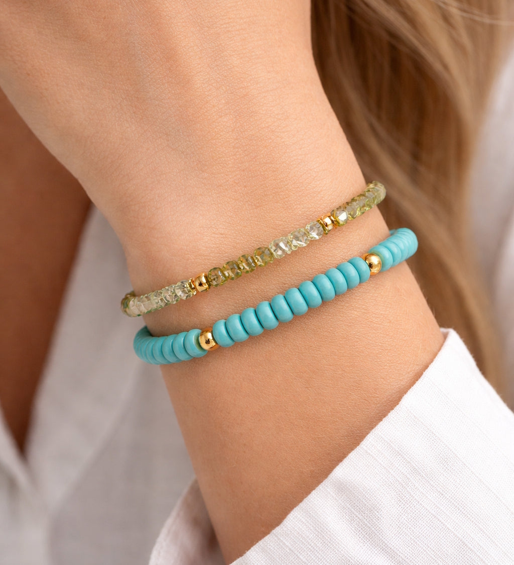 14k Turquoise Roundel Gold Ball Bracelet