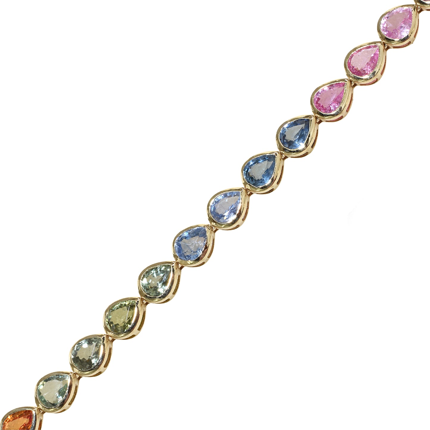 14k Multi Sapphire Pear Shape Bezel Tennis Bracelet