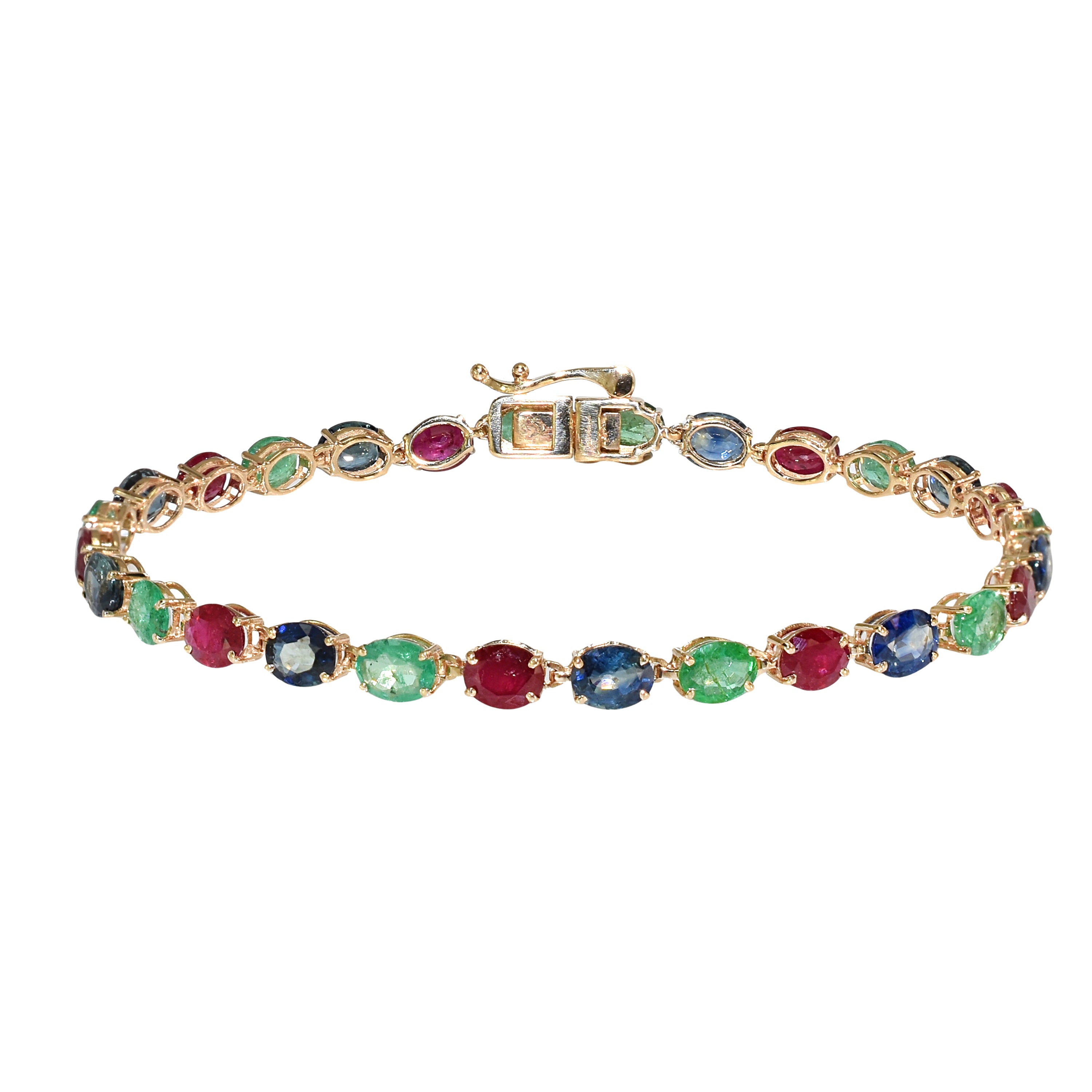 14k Emerald Ruby Sapphire Tennis Bracelet
