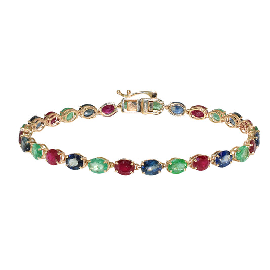 14k Emerald Ruby Sapphire Tennis Bracelet