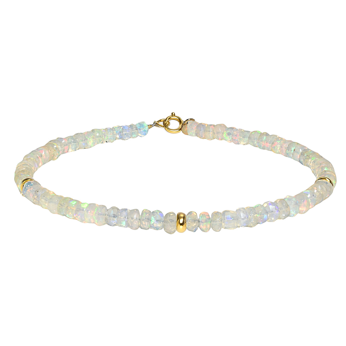 14k Gemstones 3 Gold Roundel Stations Bracelet