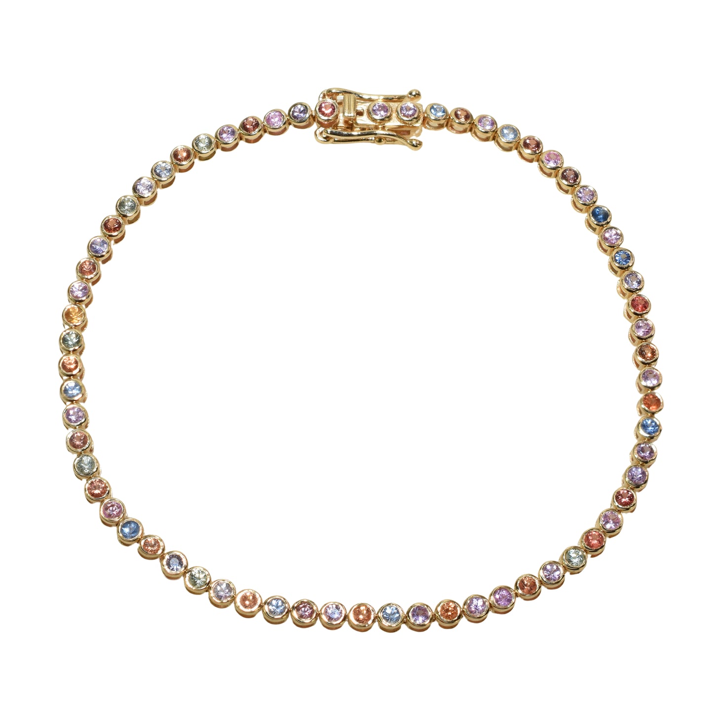 14k Multi Sapphire Round Cut Bracelet