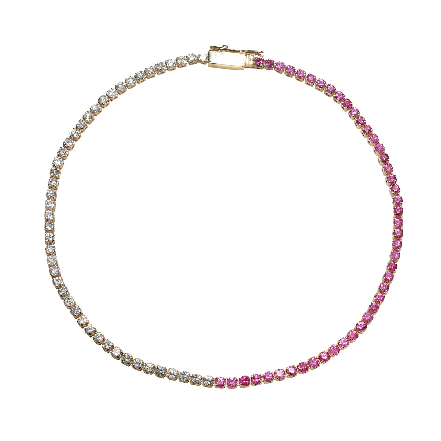 14k Pink Sapphire Diamond Round Cut Bracelet
