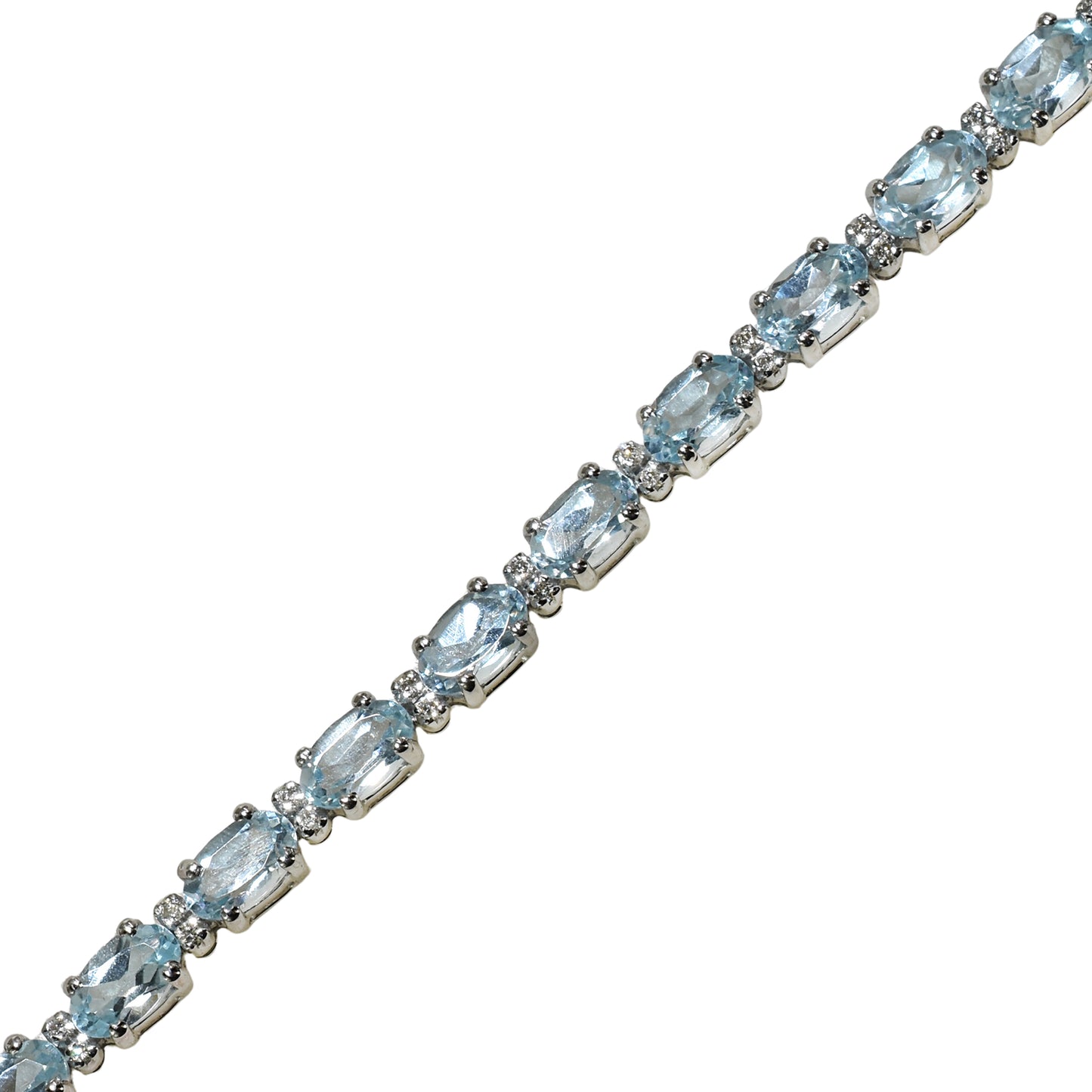 14k White Gold Blue Topaz Diamond Oval Bracelet