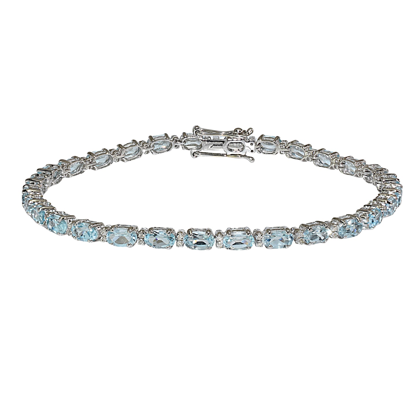 14k White Gold Blue Topaz Diamond Oval Bracelet