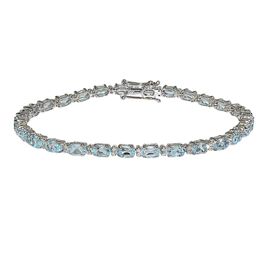 14k White Gold Blue Topaz Diamond Oval Bracelet