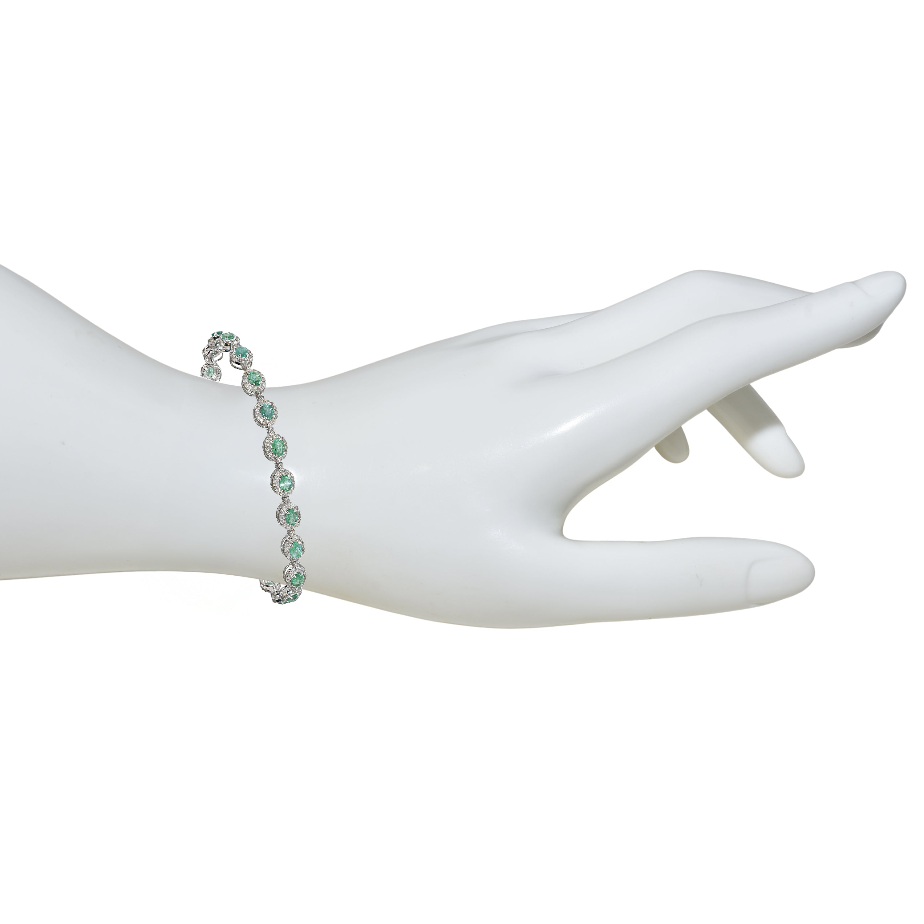 14k White Gold Emerald Diamond Tennis Bracelet