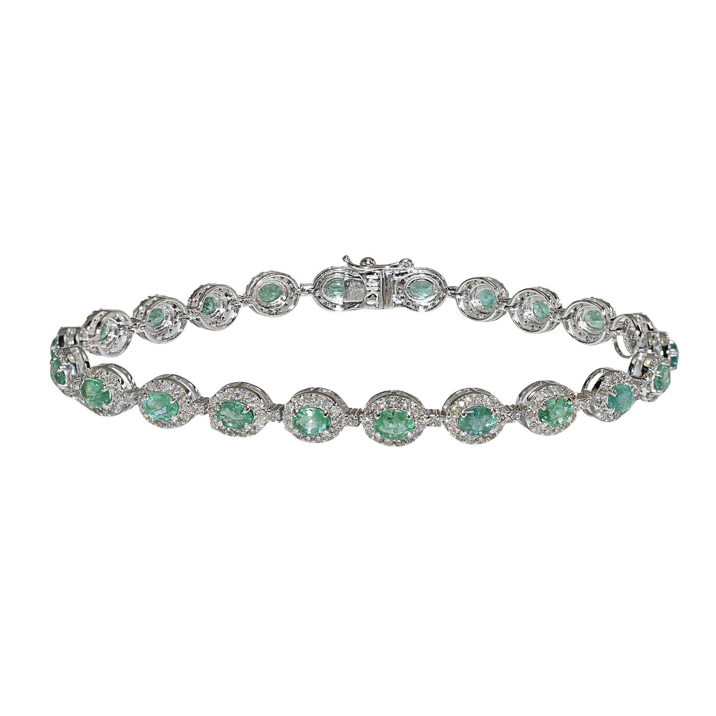 14k White Gold Emerald Diamond Tennis Bracelet