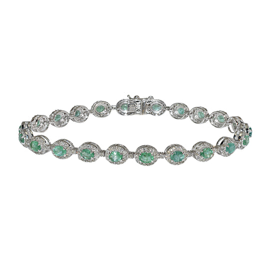 14k White Gold Emerald Diamond Tennis Bracelet
