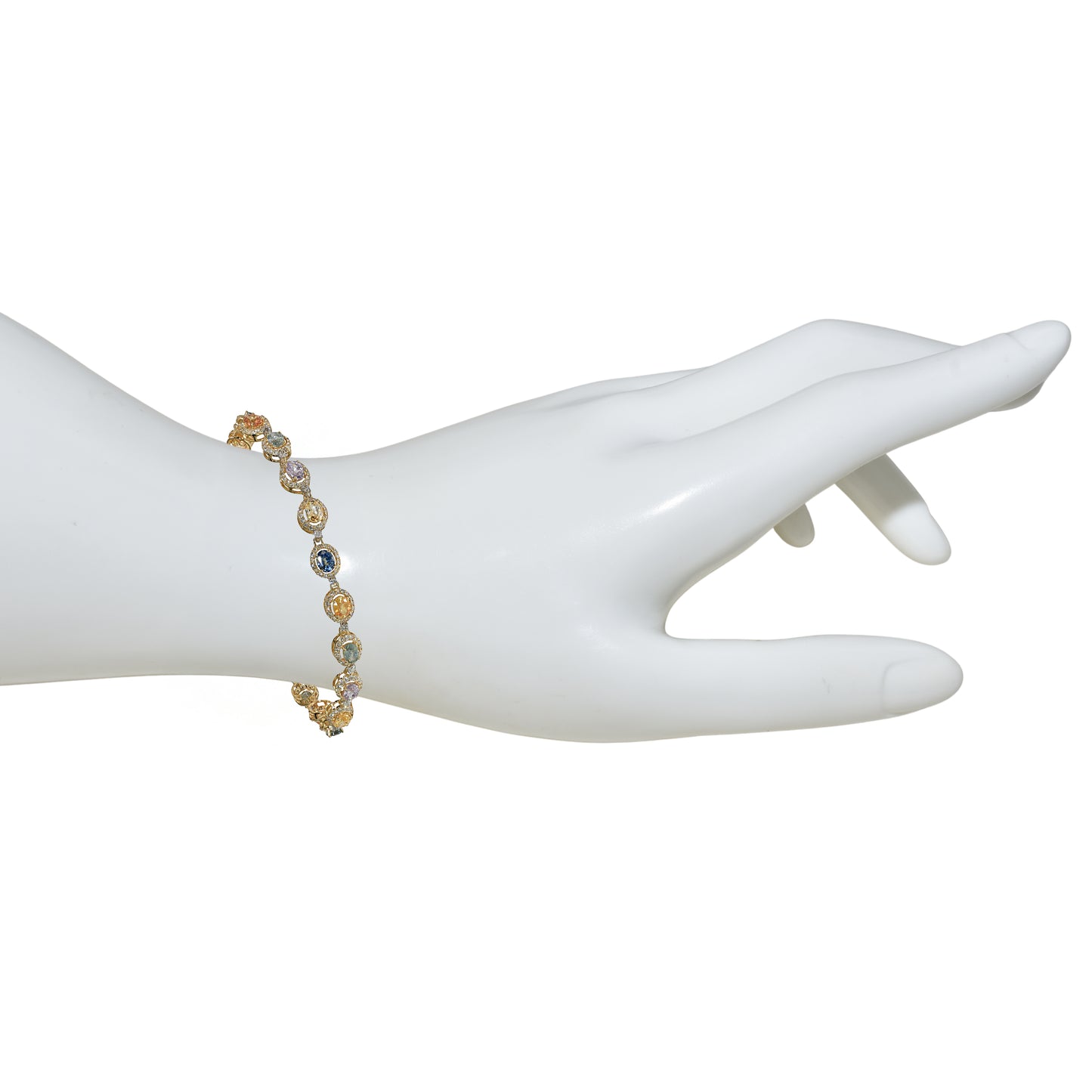 14k Multi Sapphire Diamond Round Cut Tennis Bracelet