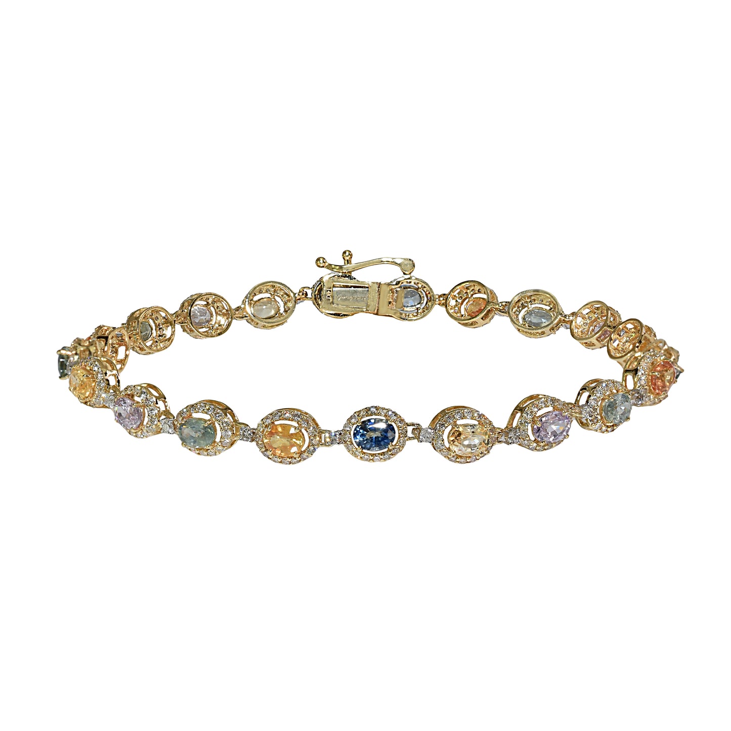 14k Multi Sapphire Diamond Round Cut Tennis Bracelet