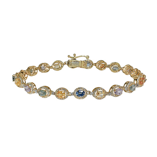 14k Multi Sapphire Diamond Round Cut Tennis Bracelet