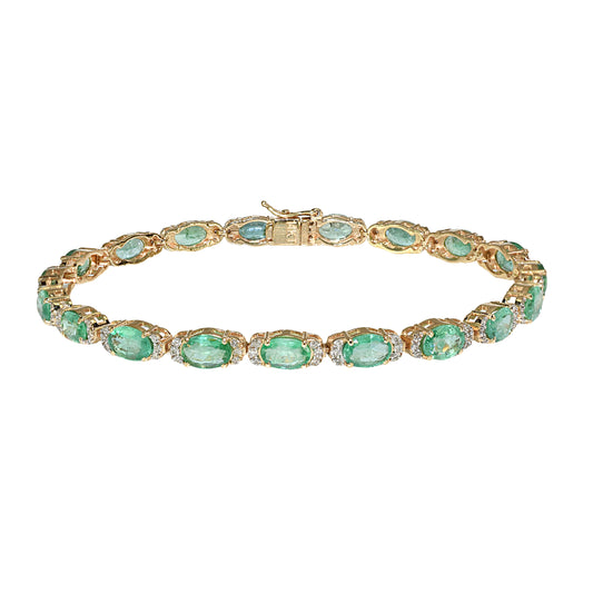 14k Emerald Diamond Oval Cut Tennis Bracelet