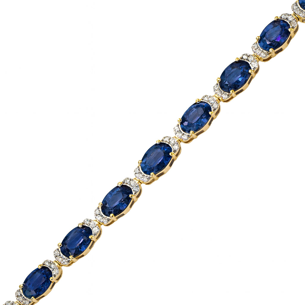 14k Sapphire Diamond Oval Cut Tennis Bracelet