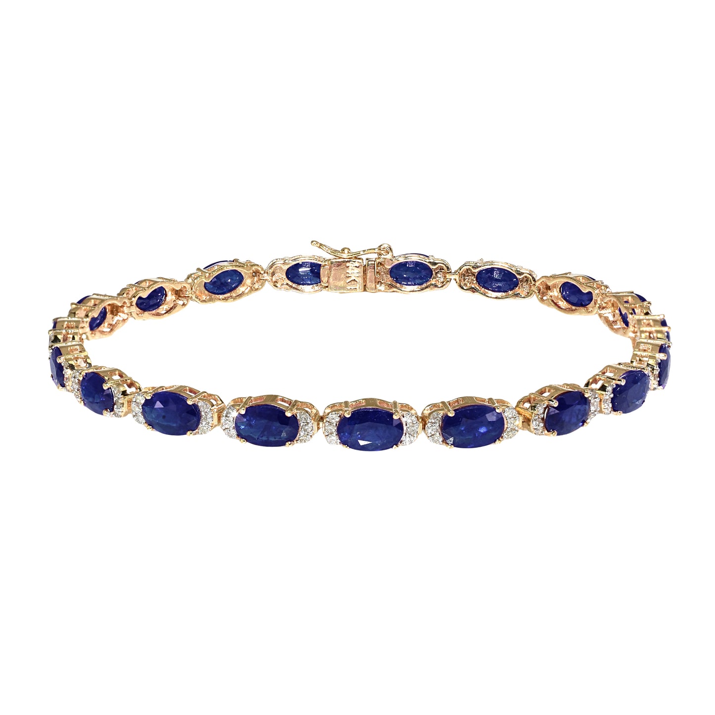 14k Sapphire Diamond Oval Cut Tennis Bracelet