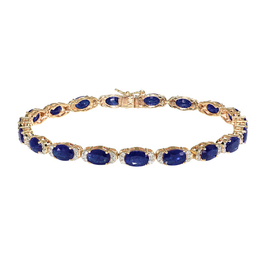 14k Sapphire Diamond Oval Cut Tennis Bracelet