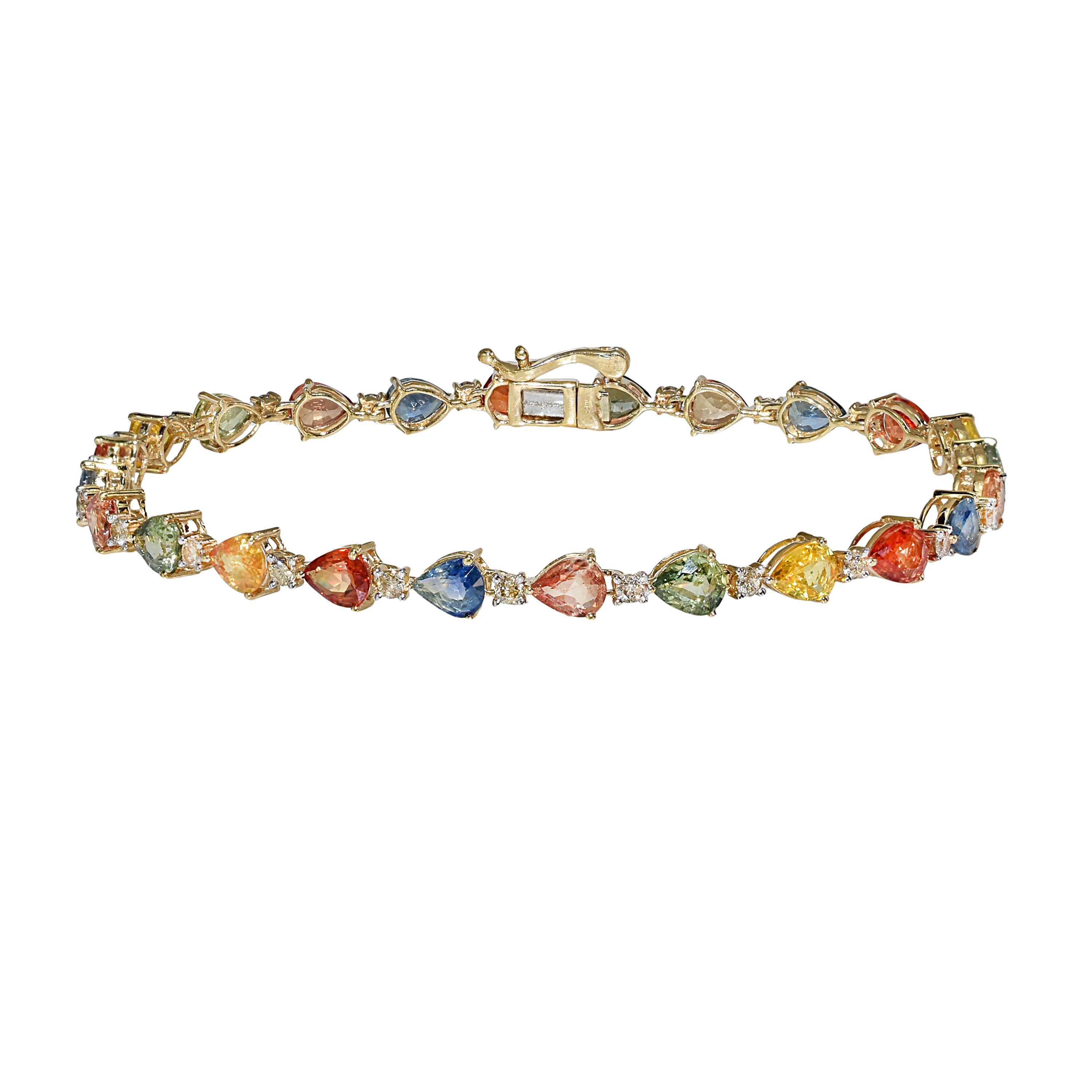 14k Multi Sapphire Diamond Pear Cut Tennis Bracelet