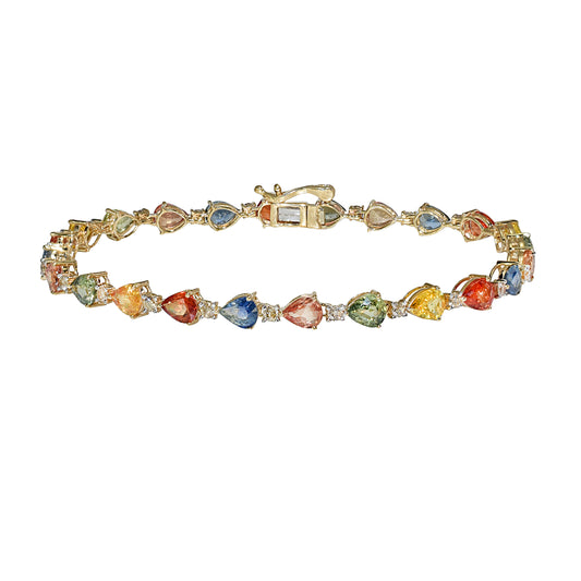 14k Multi Sapphire Diamond Pear Cut Tennis Bracelet