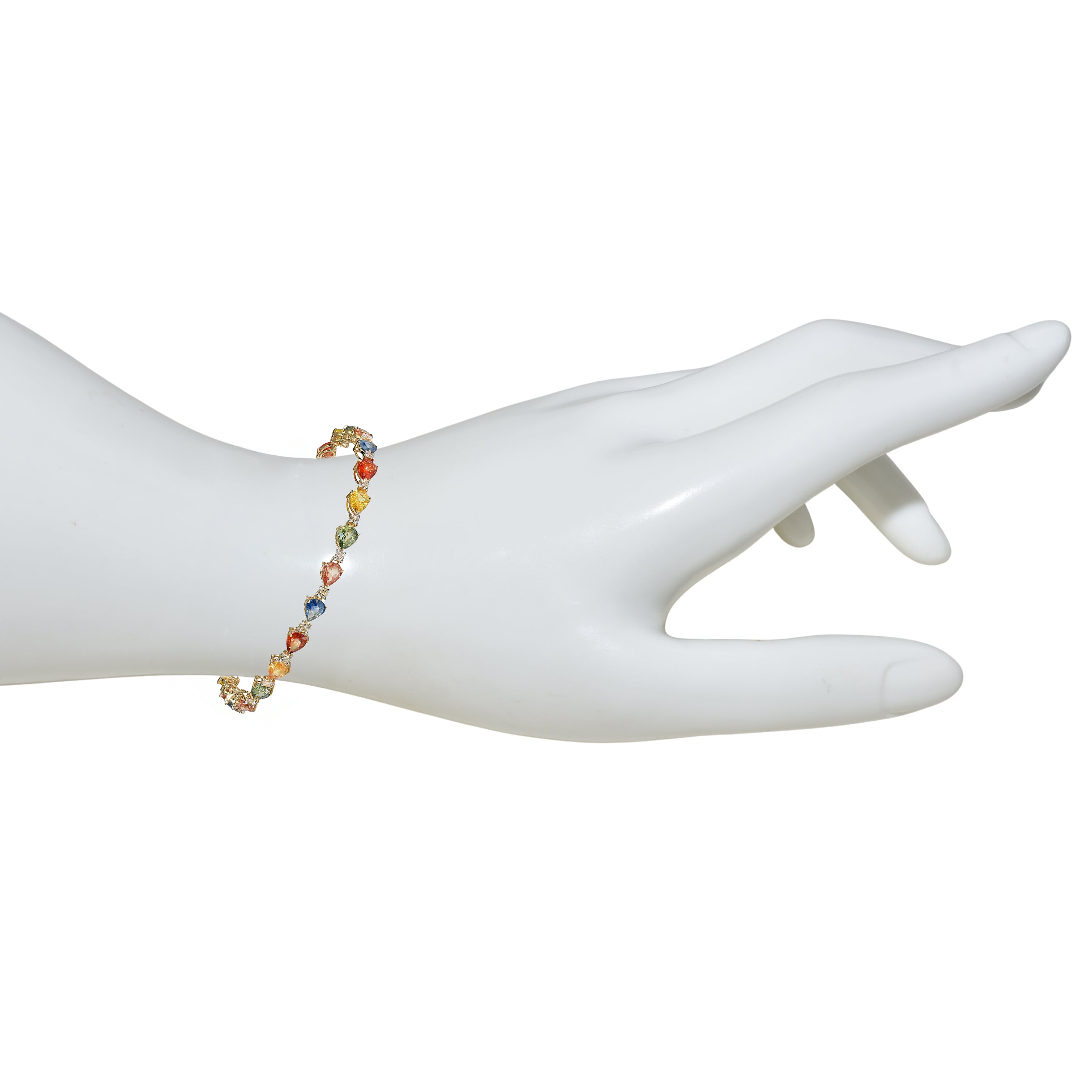 14k Multi Sapphire Diamond Pear Cut Tennis Bracelet