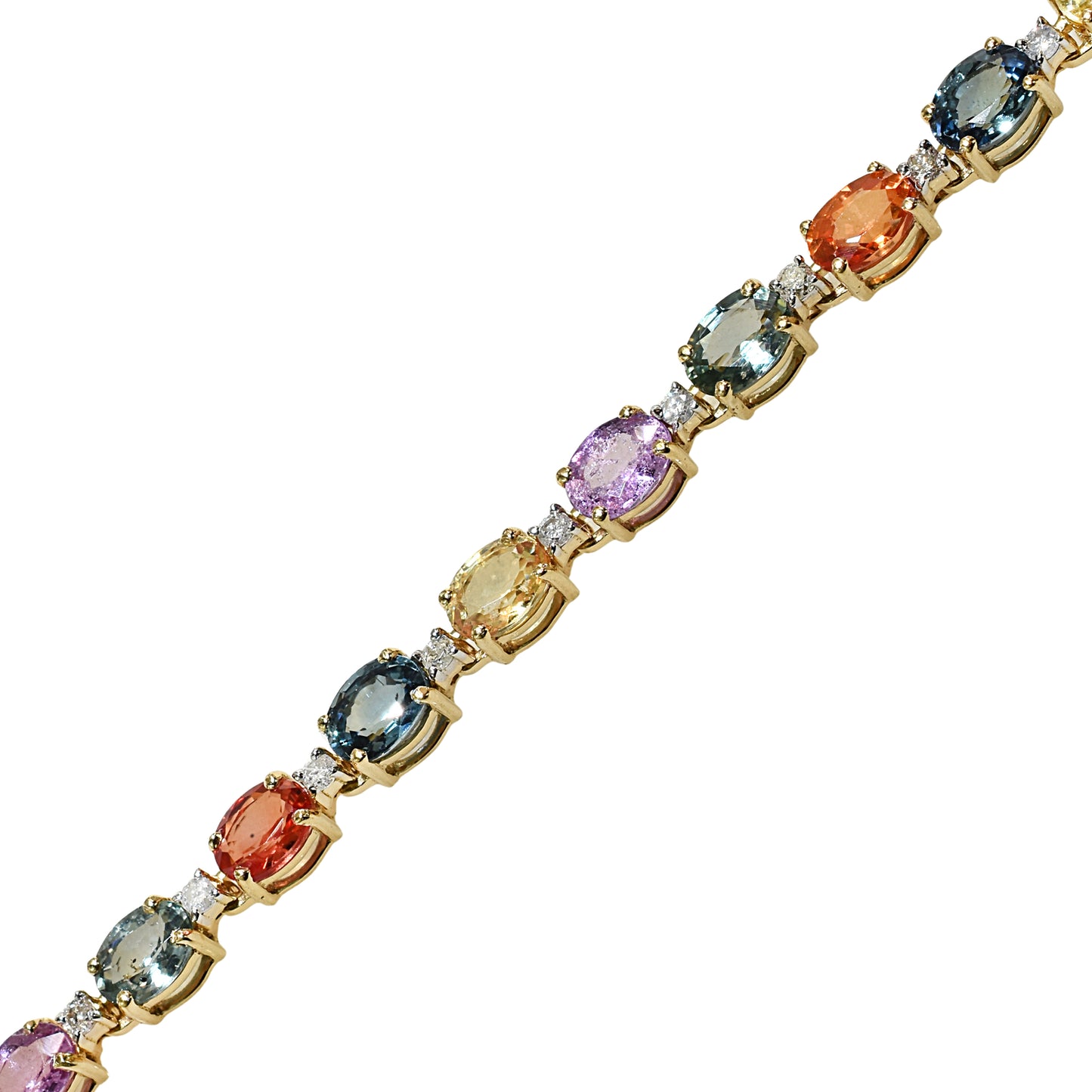14k Multi Sapphire Diamond Pear Cut Tennis Bracelet