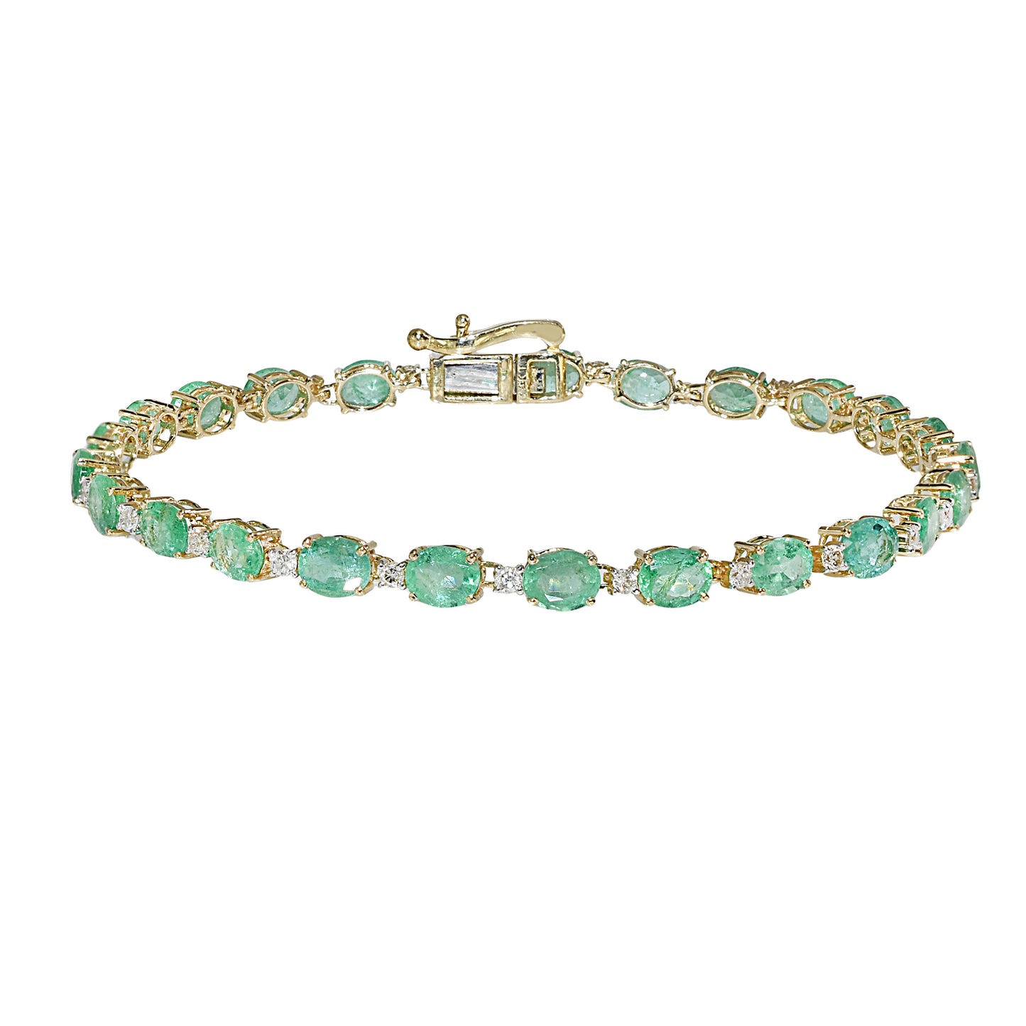 14k Emerald Diamond Oval Cut Tennis Bracelet