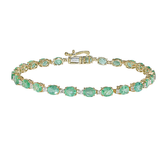 14k Emerald Diamond Oval Cut Tennis Bracelet