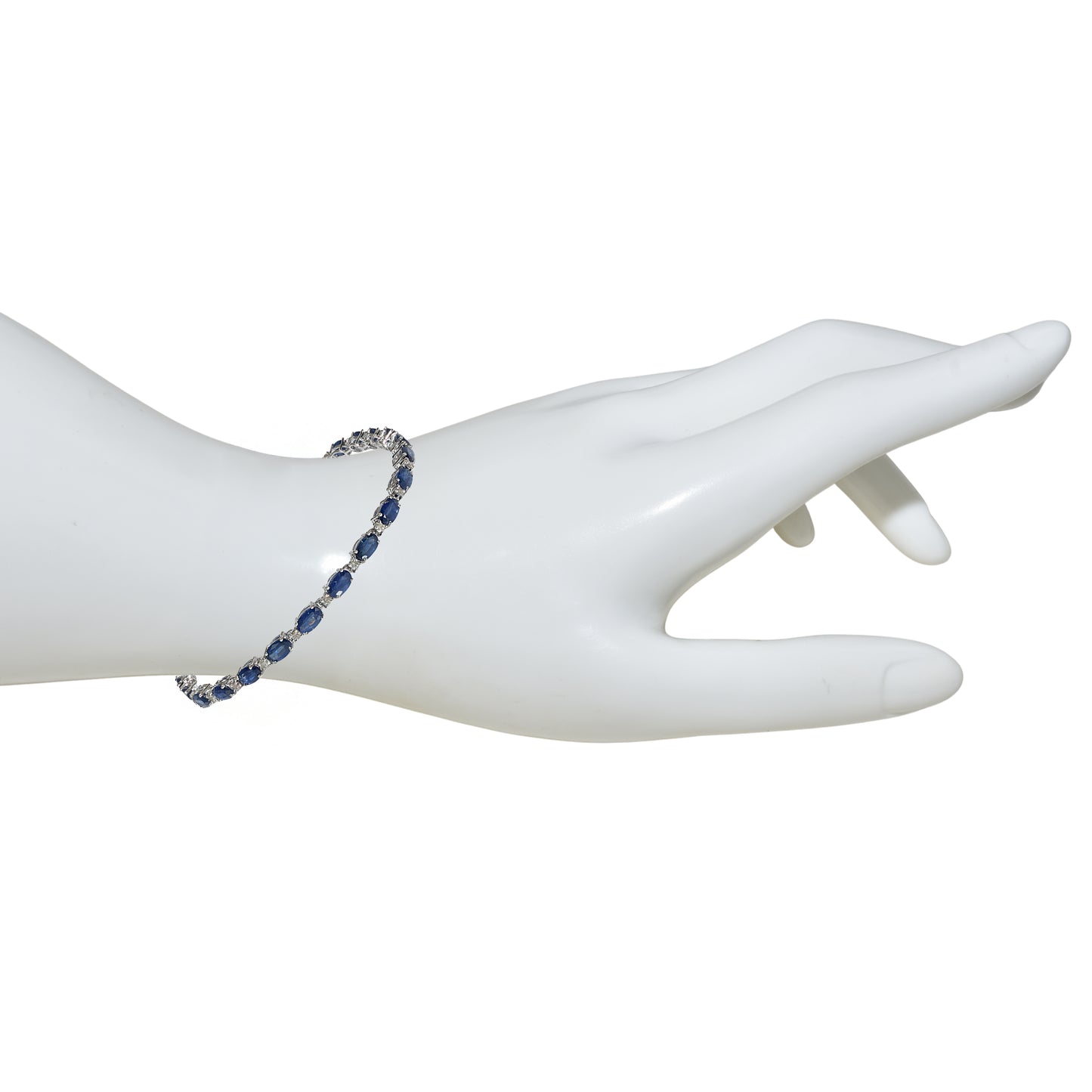 14k White Gold Sapphire Diamond Oval Cut Tennis Bracelet
