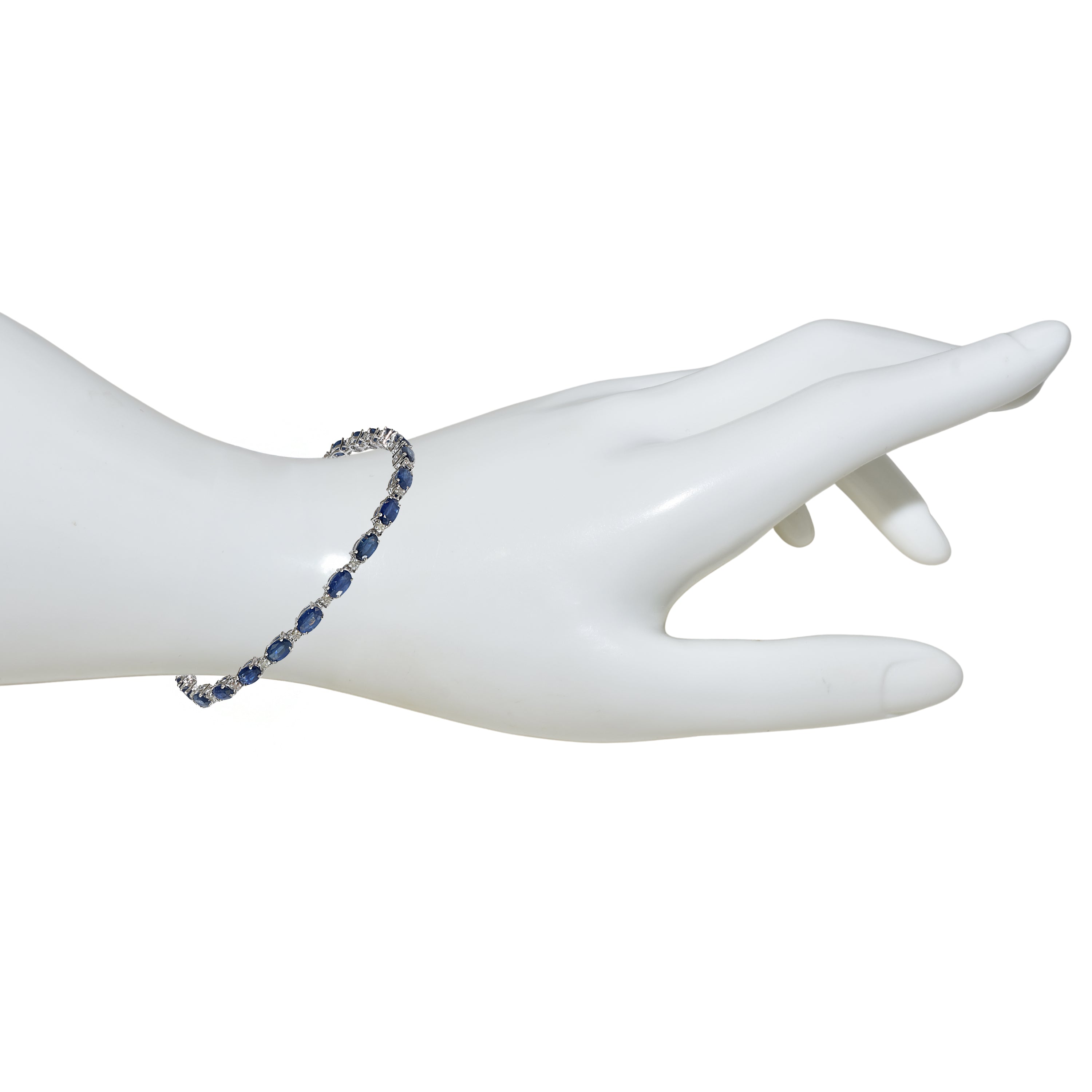14k White Gold Sapphire Diamond Oval Cut Tennis Bracelet