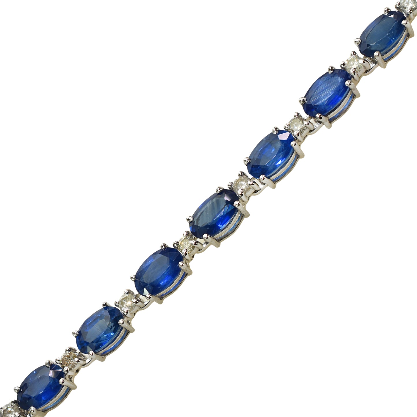 14k White Gold Sapphire Diamond Oval Cut Tennis Bracelet