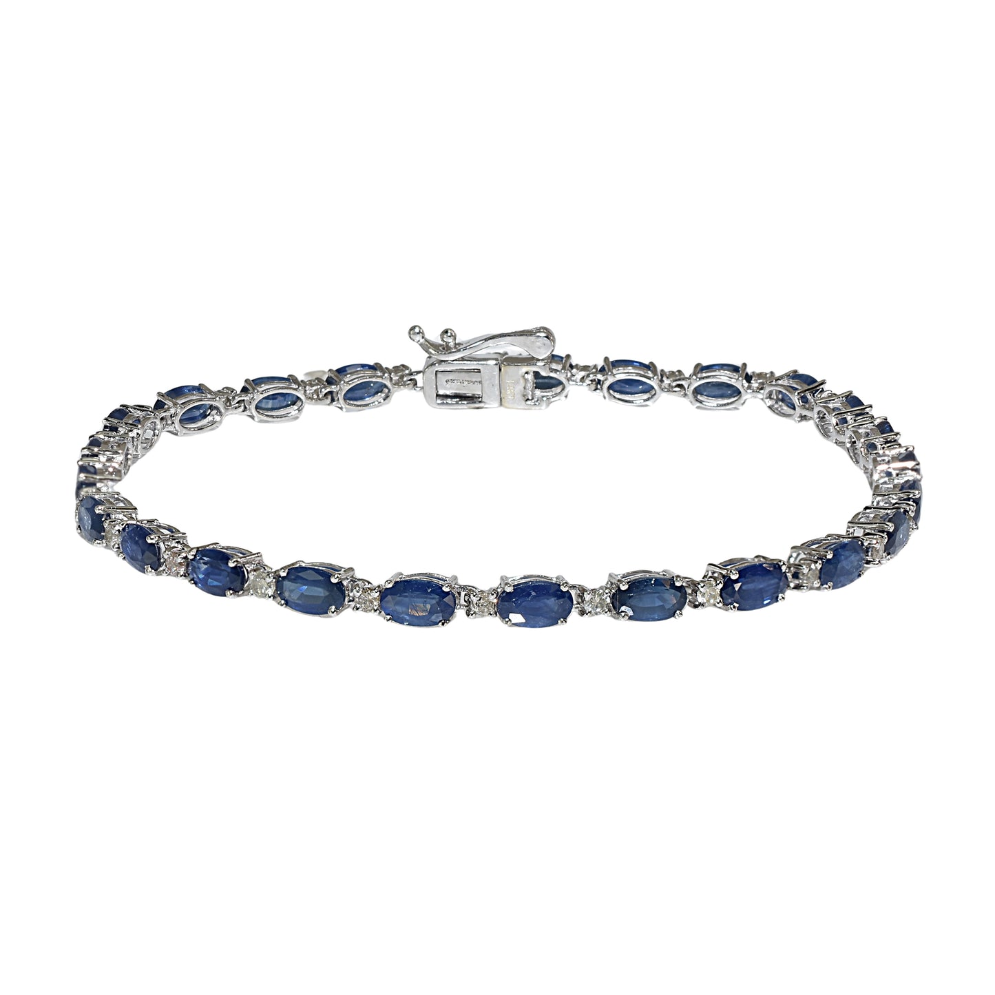 14k White Gold Sapphire Diamond Oval Cut Tennis Bracelet