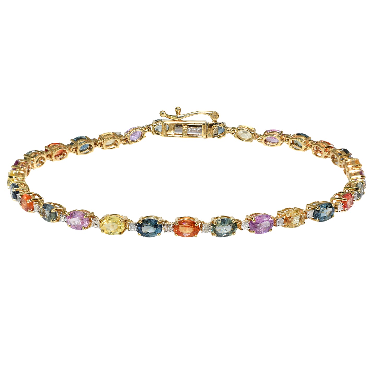 14k Multi Sapphire Diamond Oval Cut Tennis Bracelet