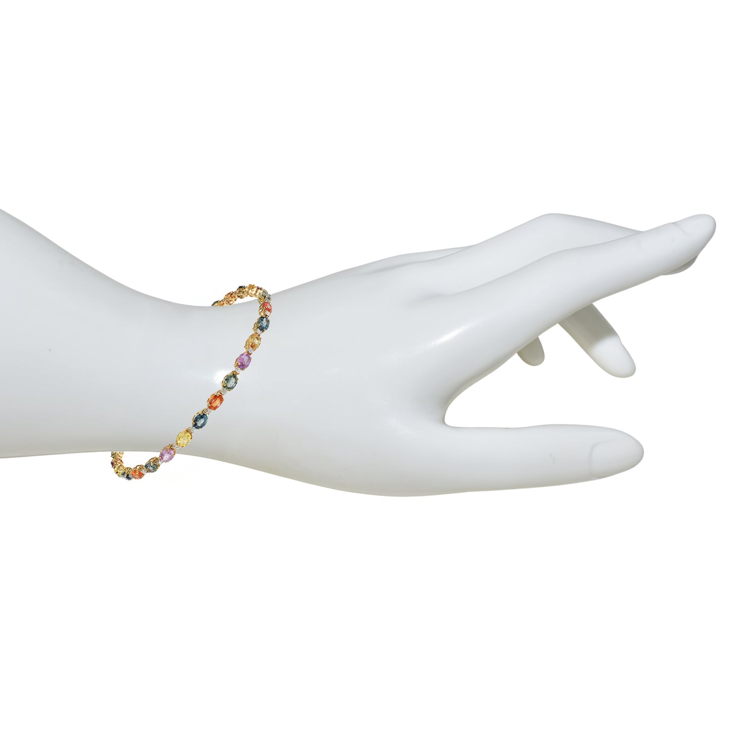 14k Multi Sapphire Diamond Oval Cut Tennis Bracelet