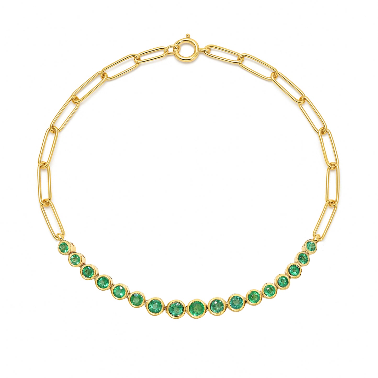 14k Emerald Round Cut Bezel Bracelet