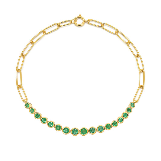 14k Emerald Round Cut Bezel Bracelet