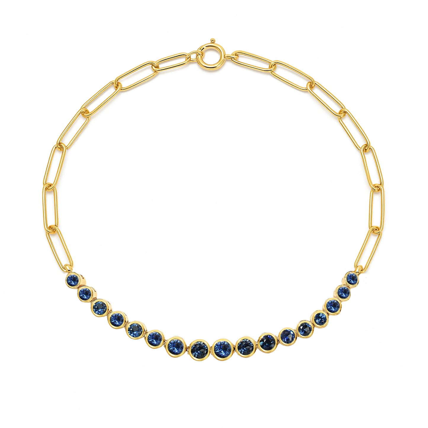 14k Sapphire Round Cut Bezel Bracelet