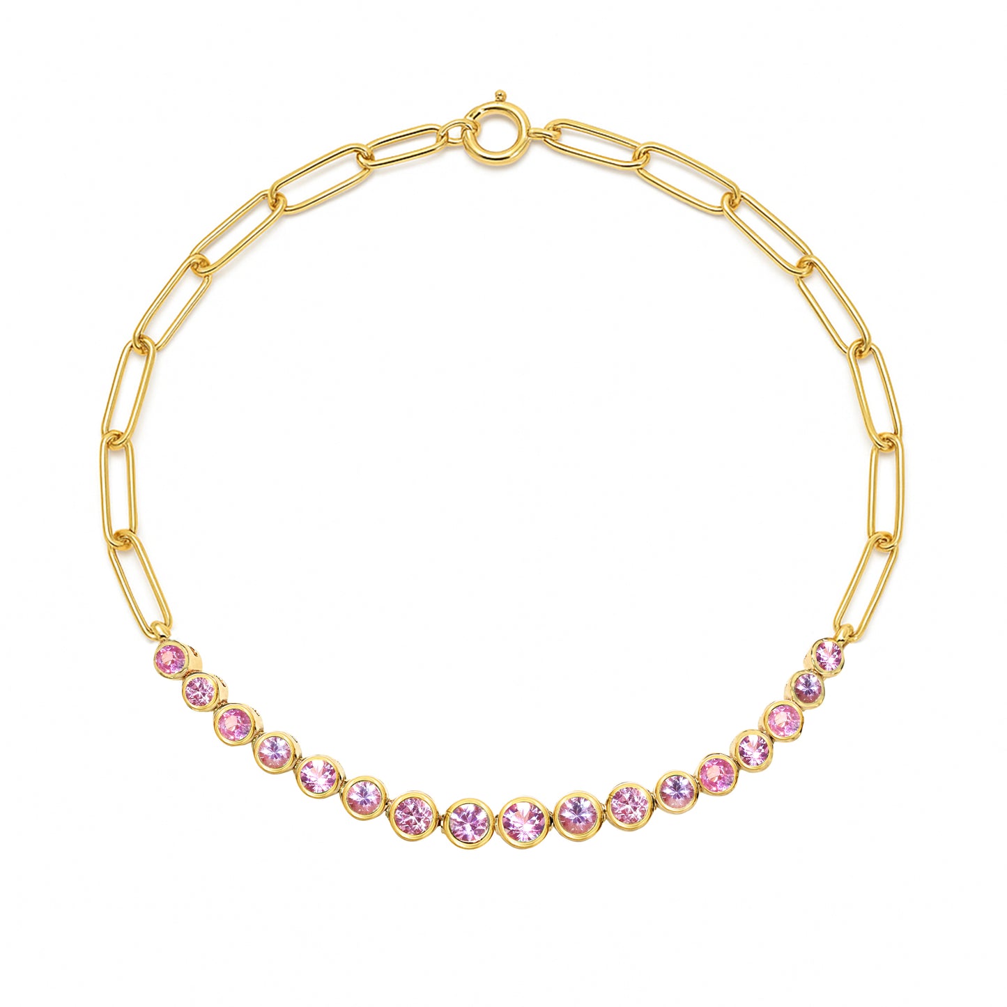 14k Pink Sapphire Round Cut Bezel Bracelet