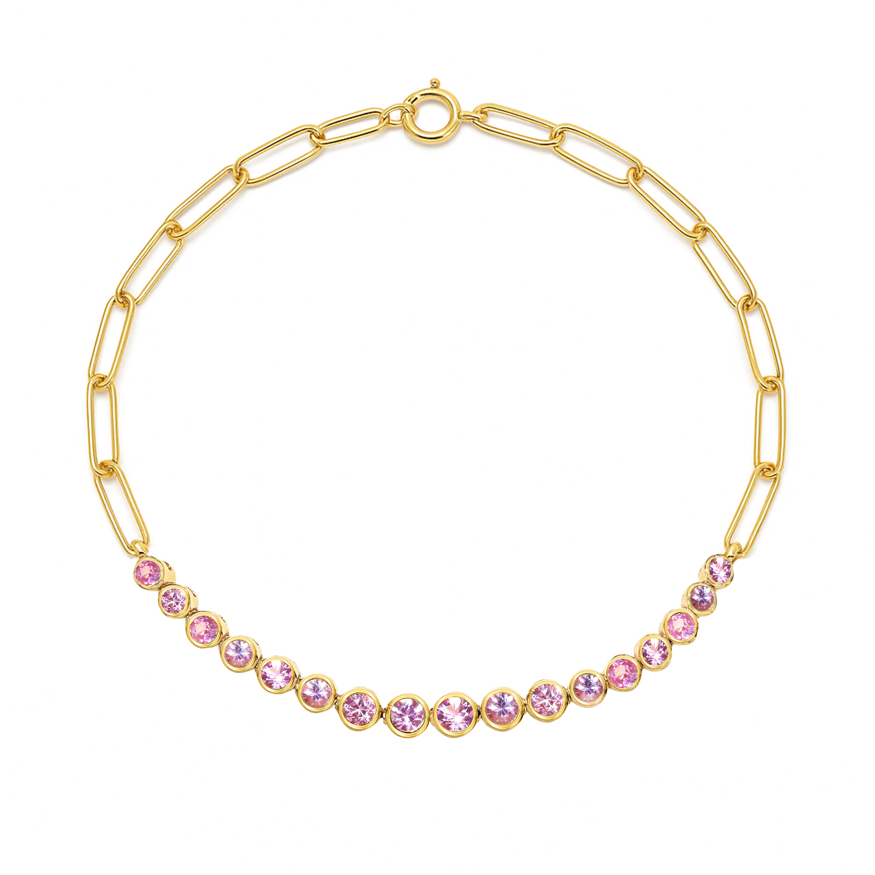 14k Pink Sapphire Round Cut Bezel Bracelet