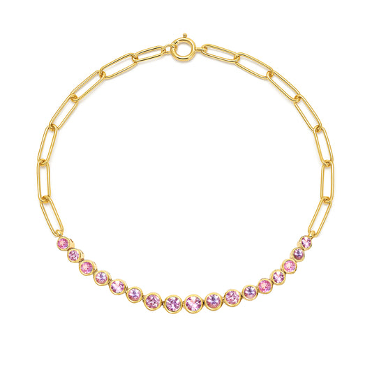 14k Pink Sapphire Round Cut Bezel Bracelet