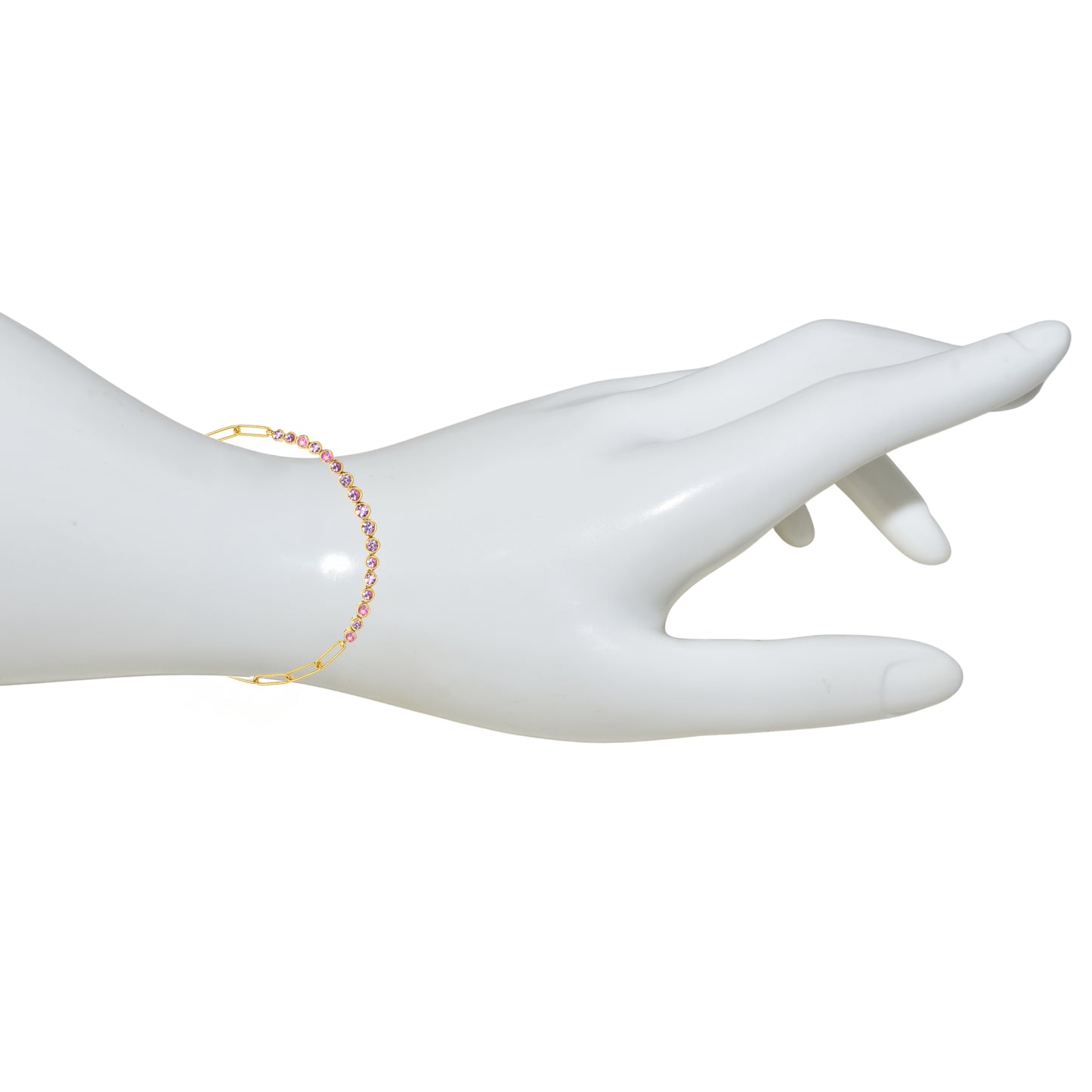 14k Pink Sapphire Round Cut Bezel Bracelet