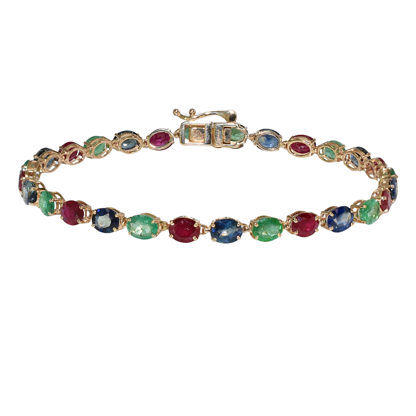 14k Emerald Ruby Sapphire Diamond Tennis Bracelet