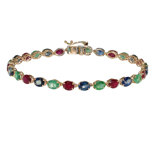 14k Emerald Ruby Sapphire Diamond Tennis Bracelet