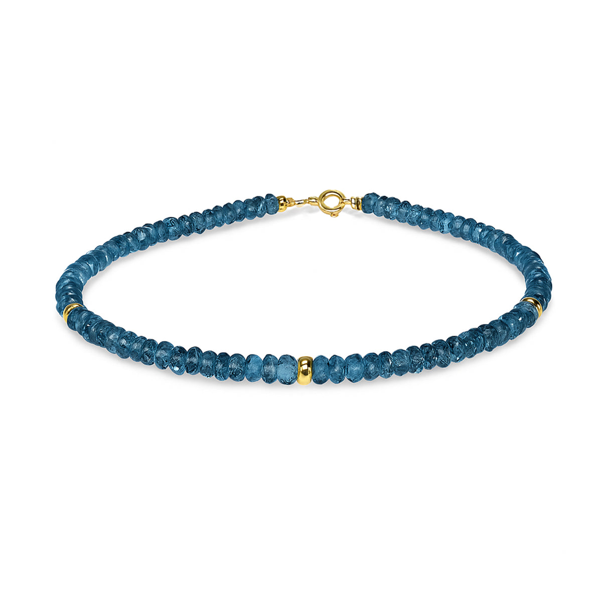 14k Gemstones 3 Gold Roundel Stations Bracelet