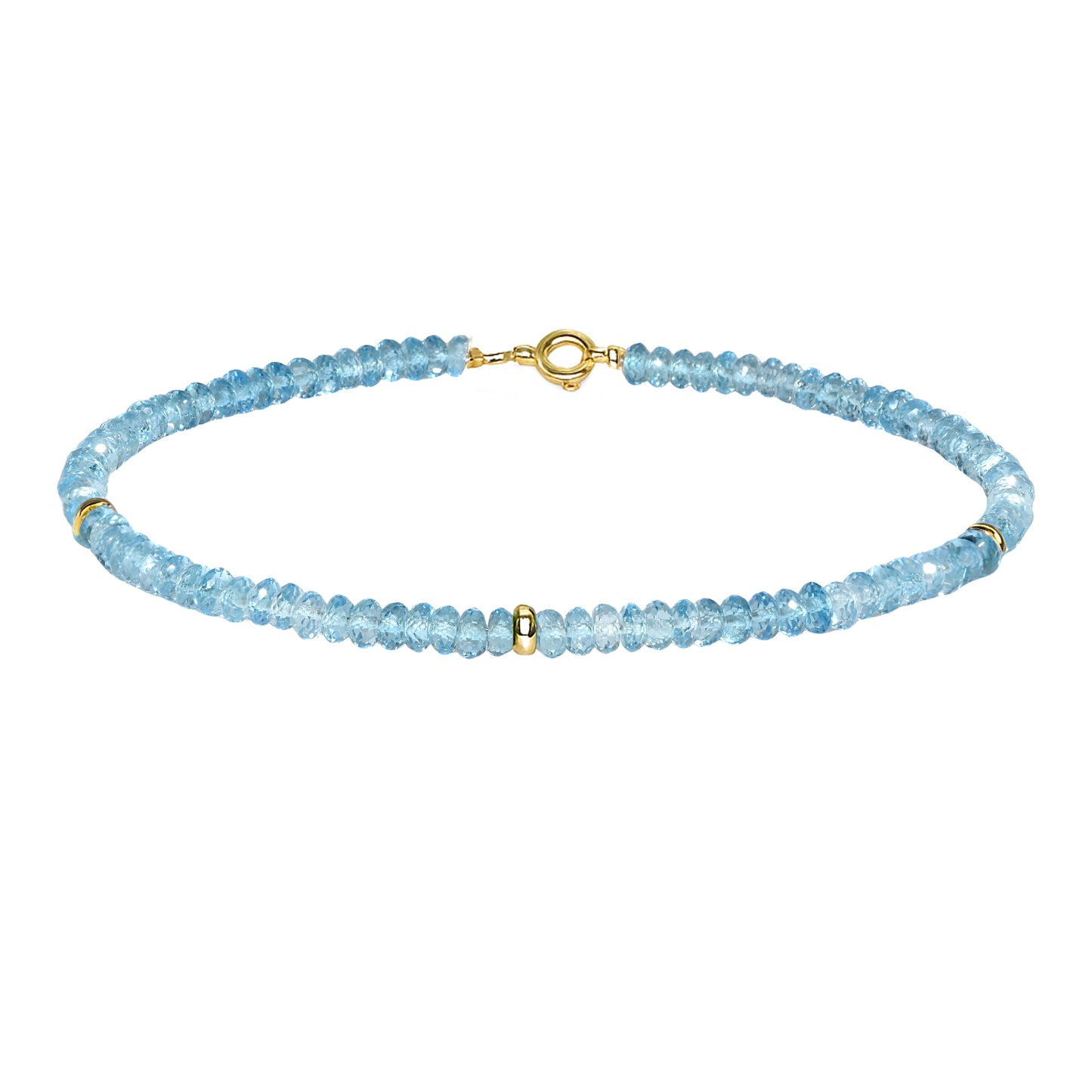 14k Gemstones 3 Gold Roundel Stations Bracelet