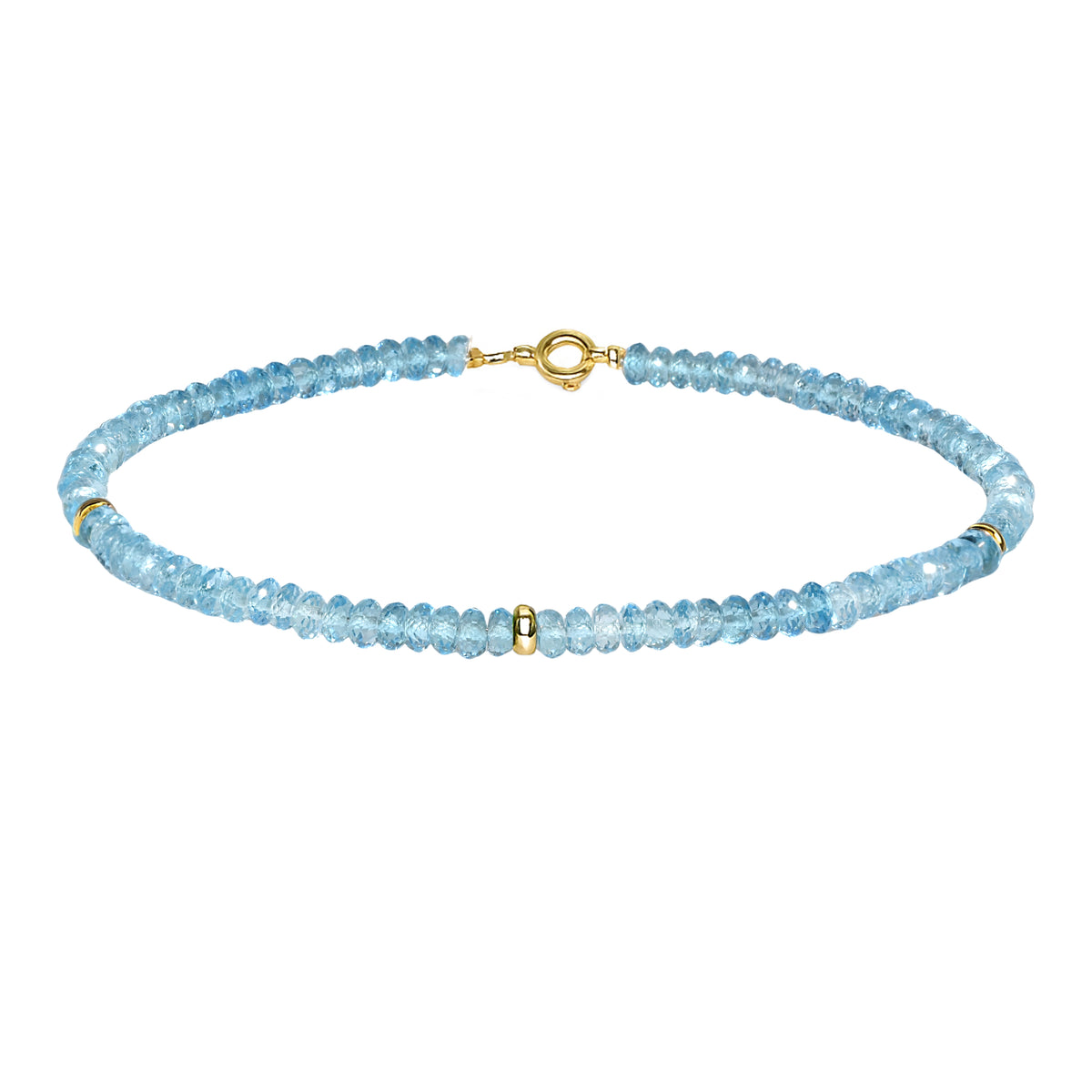 14k Gemstones 3 Gold Roundel Stations Bracelet